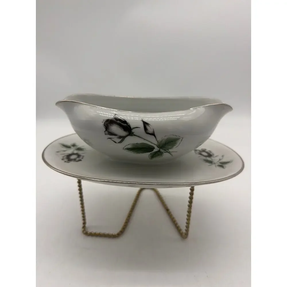 STONEGATE MIDNIGHT ROSE GRAVY BOAT ON PLATTER